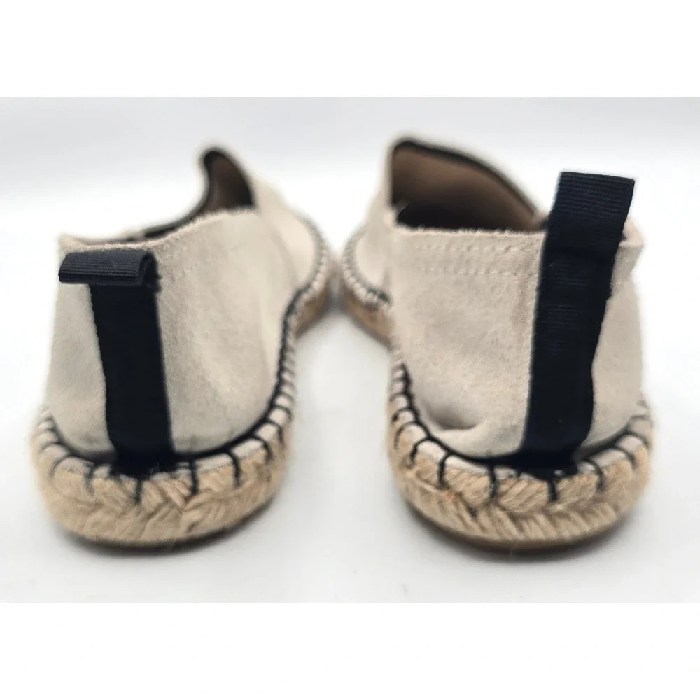 Bata Womens Cream Suede Espadrille Flats Spain Black Stitching Size 40 US 9